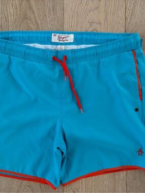 Penguin by Munsingwear Men's Turquoise Swim Trunks with Red Trim